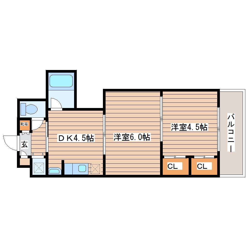 クレスト連坊(2DK/4階)の間取り写真