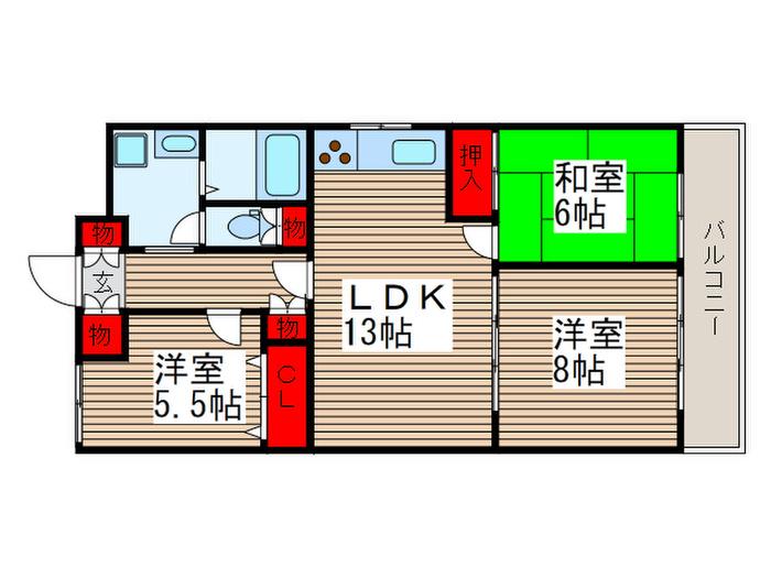 木崎台マンション(3LDK/3階)の間取り写真