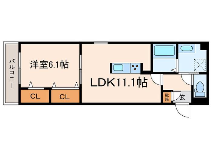 D-ROOM西大路九条(1LDK/1階)の間取り写真