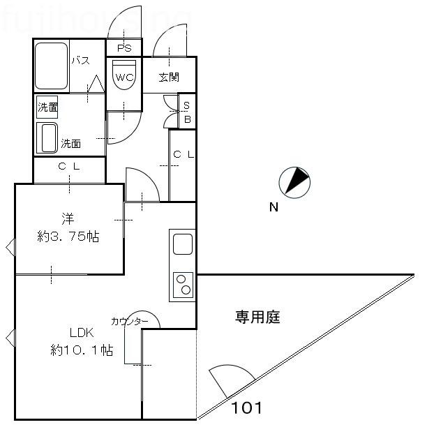 エシュロン(1LDK/1階)の間取り写真