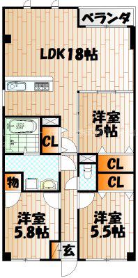 LEON篠崎 Ⅰ棟(3LDK/1階)の間取り写真