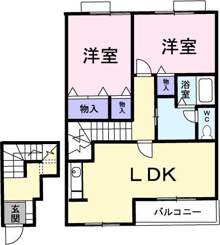 ボヌ-ル・ノワ(2LDK/2階)の間取り写真
