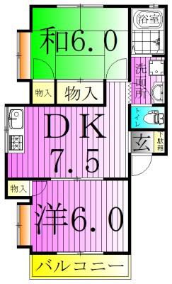 パティオハイツB棟(2DK/1階)の間取り写真