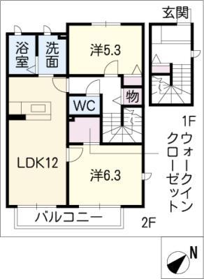 ドミール潮崎A(2LDK/2階)の間取り写真