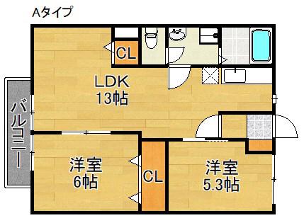 ハイツ柿花(2LDK/2階)の間取り写真