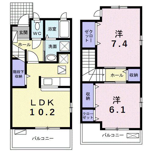 ユニゾン(2LDK/1階)の間取り写真