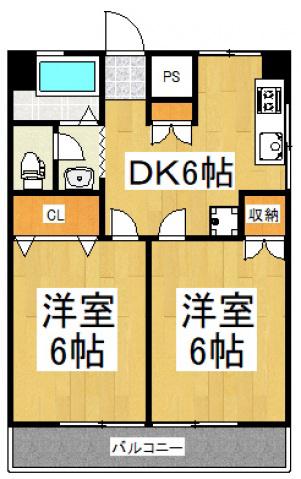 グリーンシャトー(2DK/3階)の間取り写真