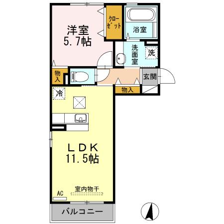 ルミエール出水(1LDK/1階)の間取り写真