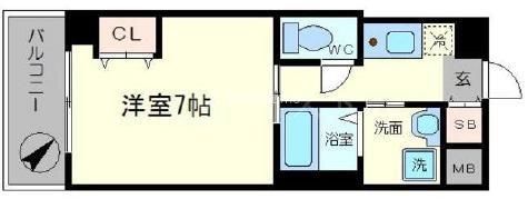 ELLE難波ウエスト(1K/8階)の間取り写真