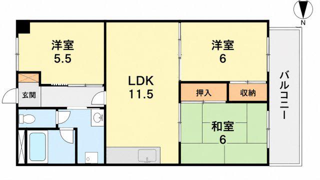 シティハイツ立花I(3LDK/5階)の間取り写真