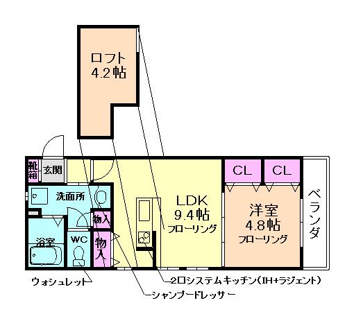 プロムナード荘園(1LDK/1階)の間取り写真
