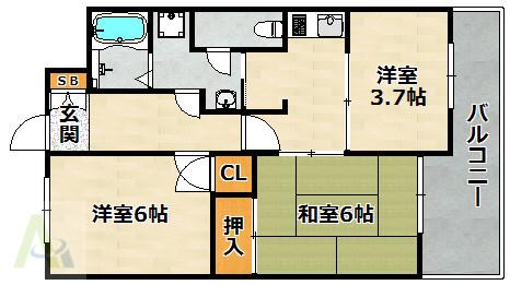 兵庫駅前アーバンライフ(3K/2階)の間取り写真