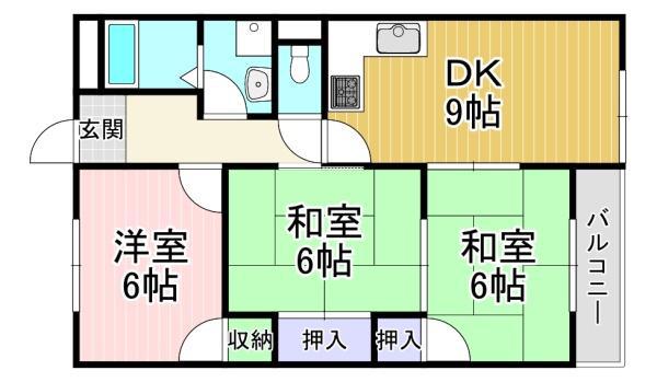 ハイグレード鶏新(3DK/2階)の間取り写真