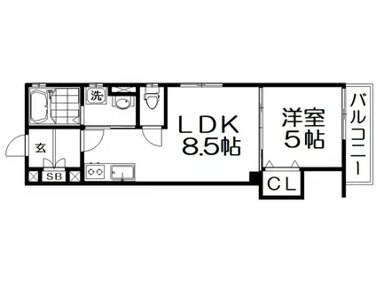 クリエオーレ郡津II(1LDK/1階)の間取り写真