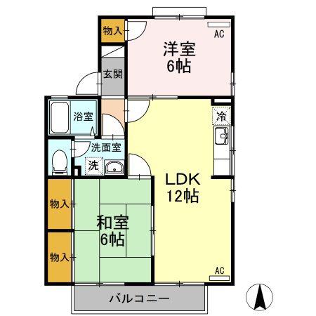 エスポワール34F棟(2LDK/2階)の間取り写真