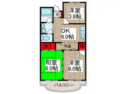 西野台ガーデニア(3DK/2階)の間取り写真