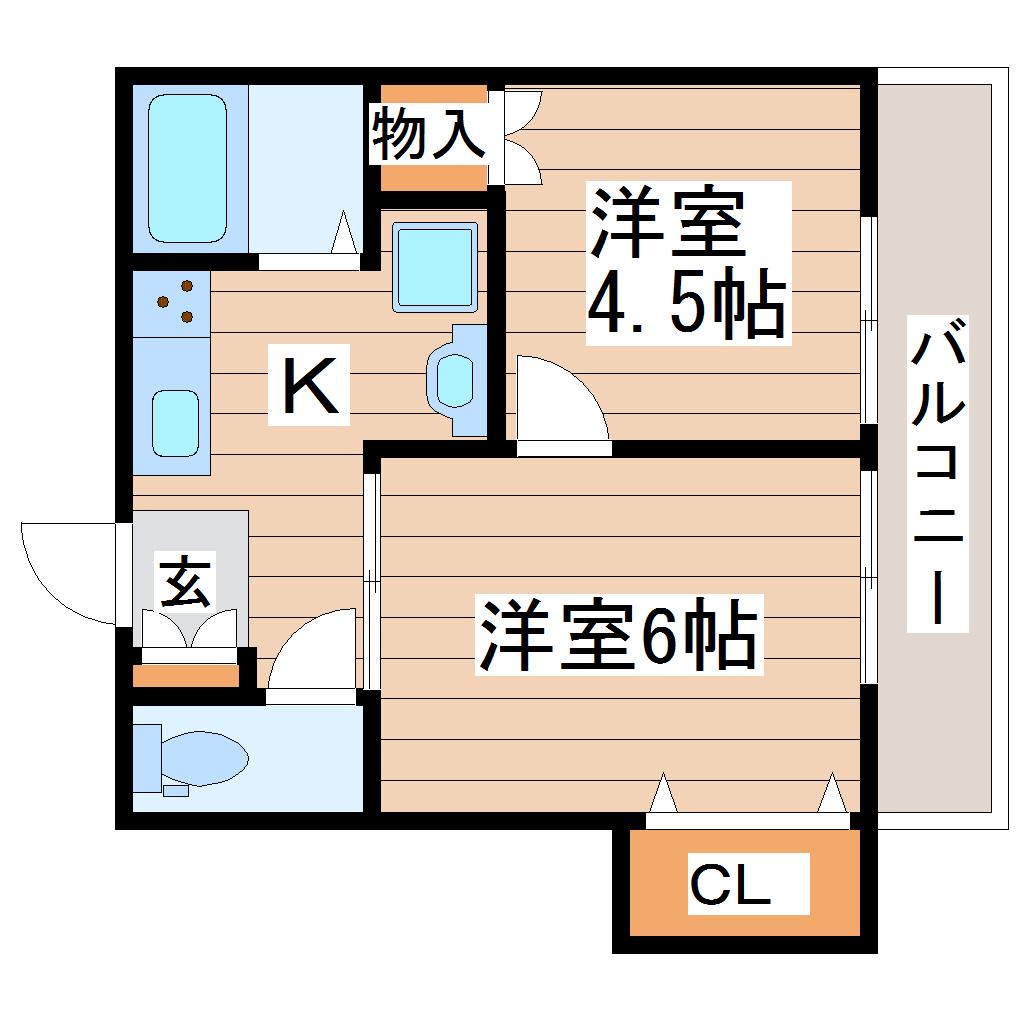 サンハウスアスト(2K/2階)の間取り写真