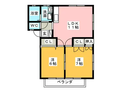 ヒルズガーデン B(2LDK/1階)の間取り写真