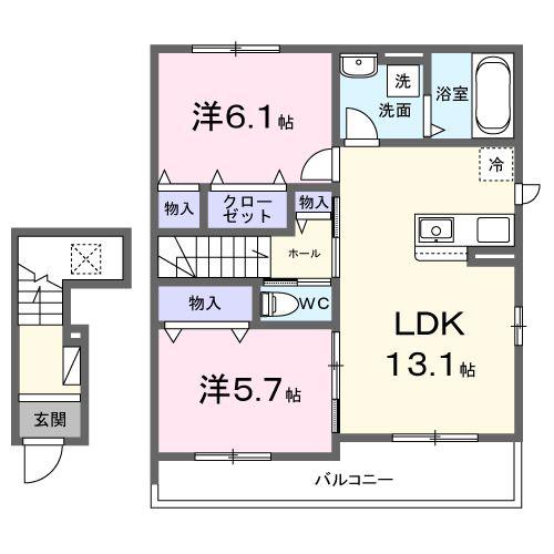 セレーノB(2LDK/2階)の間取り写真