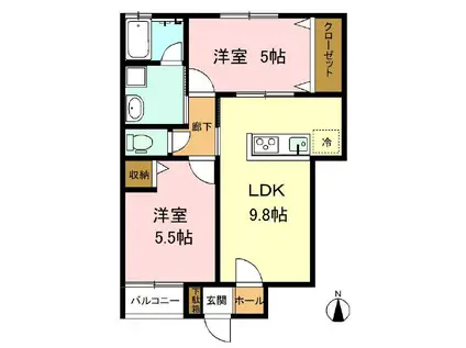 富士見荘(2LDK/1階)の間取り写真