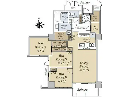 上大岡タワーザレジデンス(3LDK/12階)の間取り写真