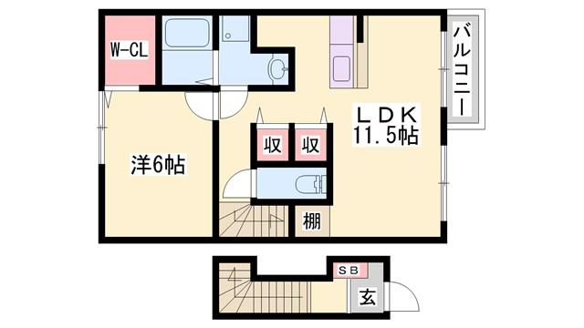 サン・フロール(1LDK/2階)の間取り写真