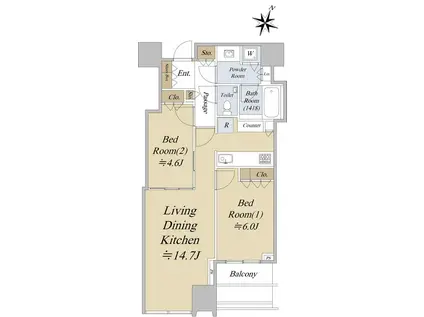 大崎ウエストシティタワーズ(2LDK/17階)の間取り写真