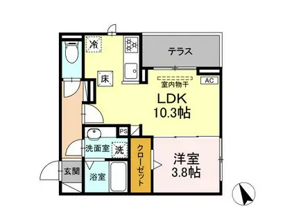 D CREST 中之郷(1LDK/1階)の間取り写真