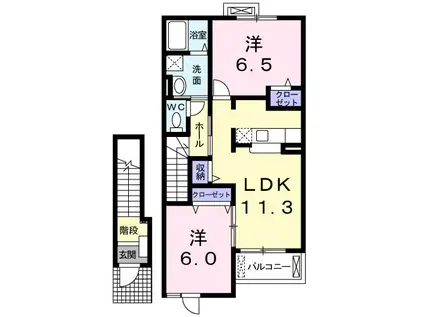 クレメントプレイス(2LDK/2階)の間取り写真