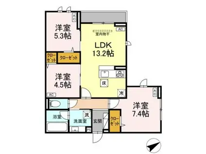 CALME VILLE(3LDK/1階)の間取り写真