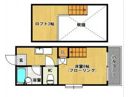 エクセル唐原(ワンルーム/2階)の間取り写真