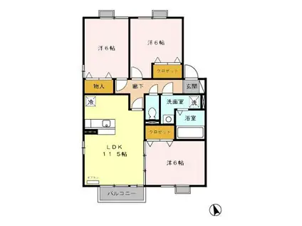 ガーデンコート飯倉台 B(3LDK/1階)の間取り写真
