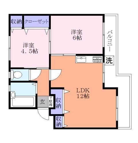 八千代台西オーガスタ(2LDK/2階)の間取り写真