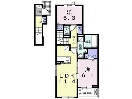 熊本市電健軍線 健軍町駅 徒歩44分 3階建 築4年(2LDK/2階)の間取り写真