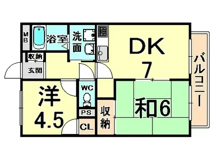 エスポワール野間III(2DK/3階)の間取り写真