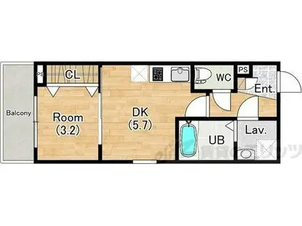 ジーメゾン吹田岸部(1DK/1階)の間取り写真