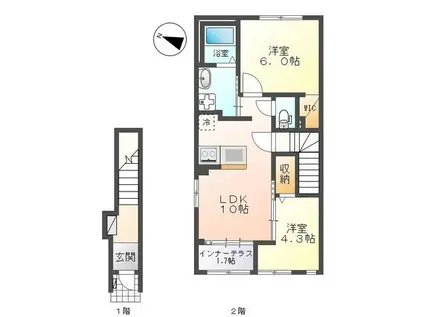 ベルコリーヌ八代(2LDK/2階)の間取り写真