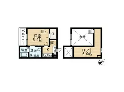 プレリュード左京山(1K/2階)の間取り写真