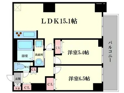 エルヴェ東天満(2LDK/23階)の間取り写真