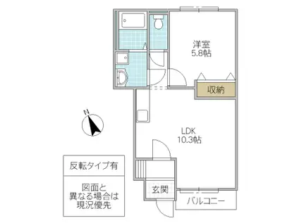 グランディール田彦(1LDK/1階)の間取り写真