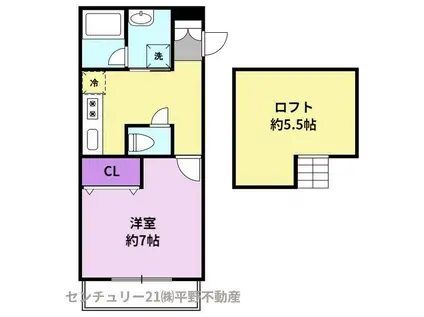 Aレガート久留米大前 B棟(1K/2階)の間取り写真