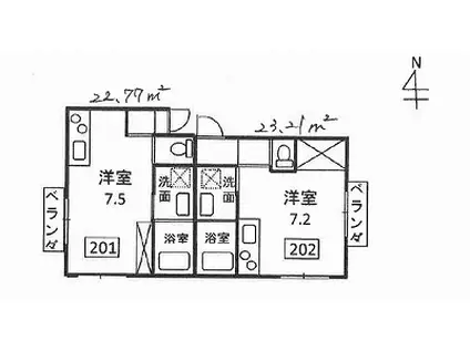 サンビル2(1K/2階)の間取り写真