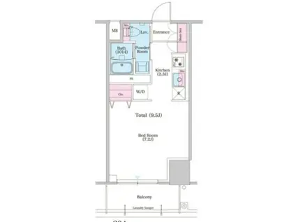 パークナードフィット箕面船場(ワンルーム/2階)の間取り写真