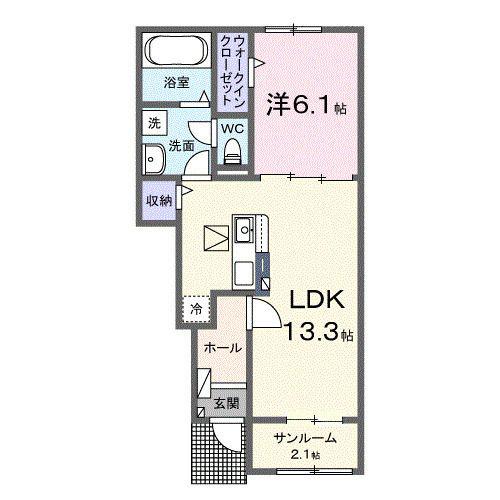 ルジャルダン玉藻(1LDK/1階)の間取り写真
