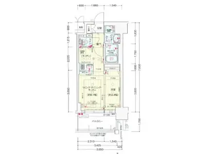 プレサンス新大阪ジェイズ(1LDK/2階)の間取り写真
