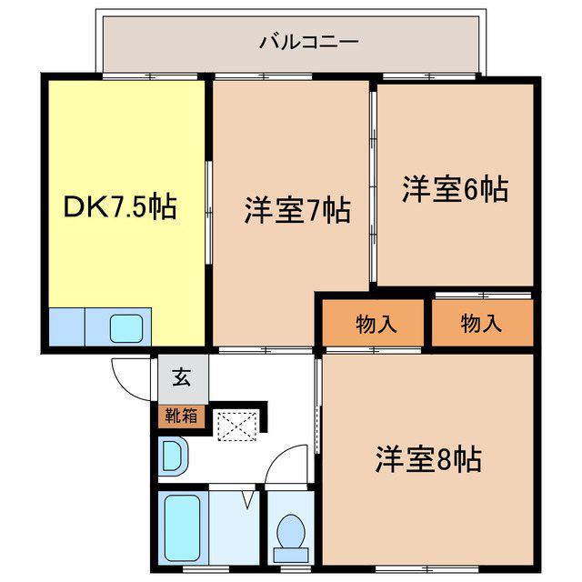 ジャルダン竹村1番館(3DK/1階)の間取り写真