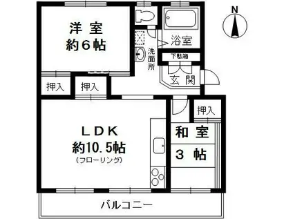 新多聞第2 104号棟(2LDK/3階)の間取り写真