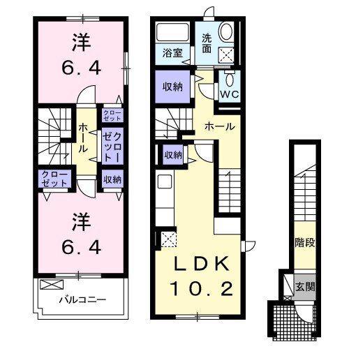 ノヴァジェントリーK(2LDK/2階)の間取り写真