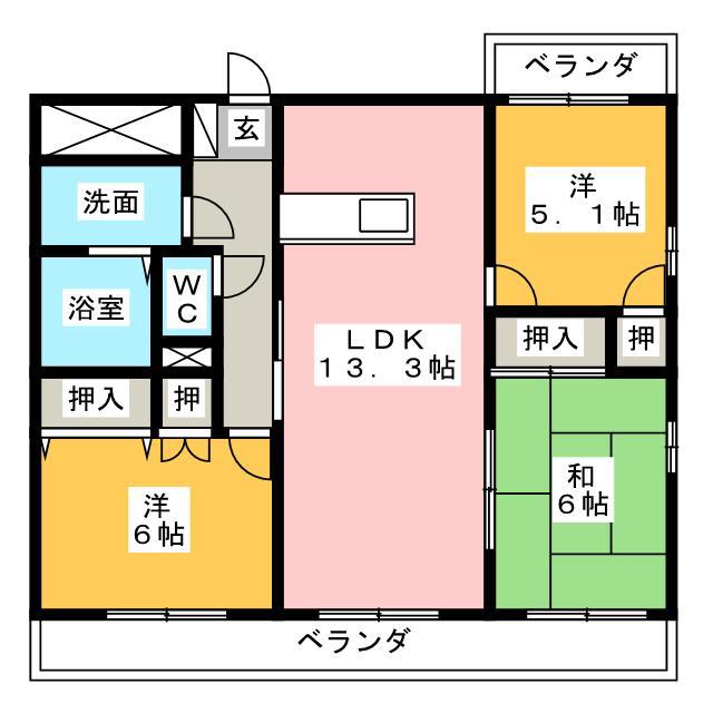 PROUD(3LDK/3階)の間取り写真