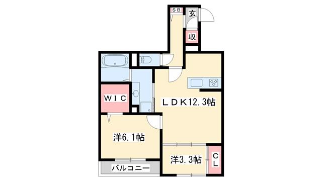 メゾン ド ソルテ B棟(2LDK/1階)の間取り写真